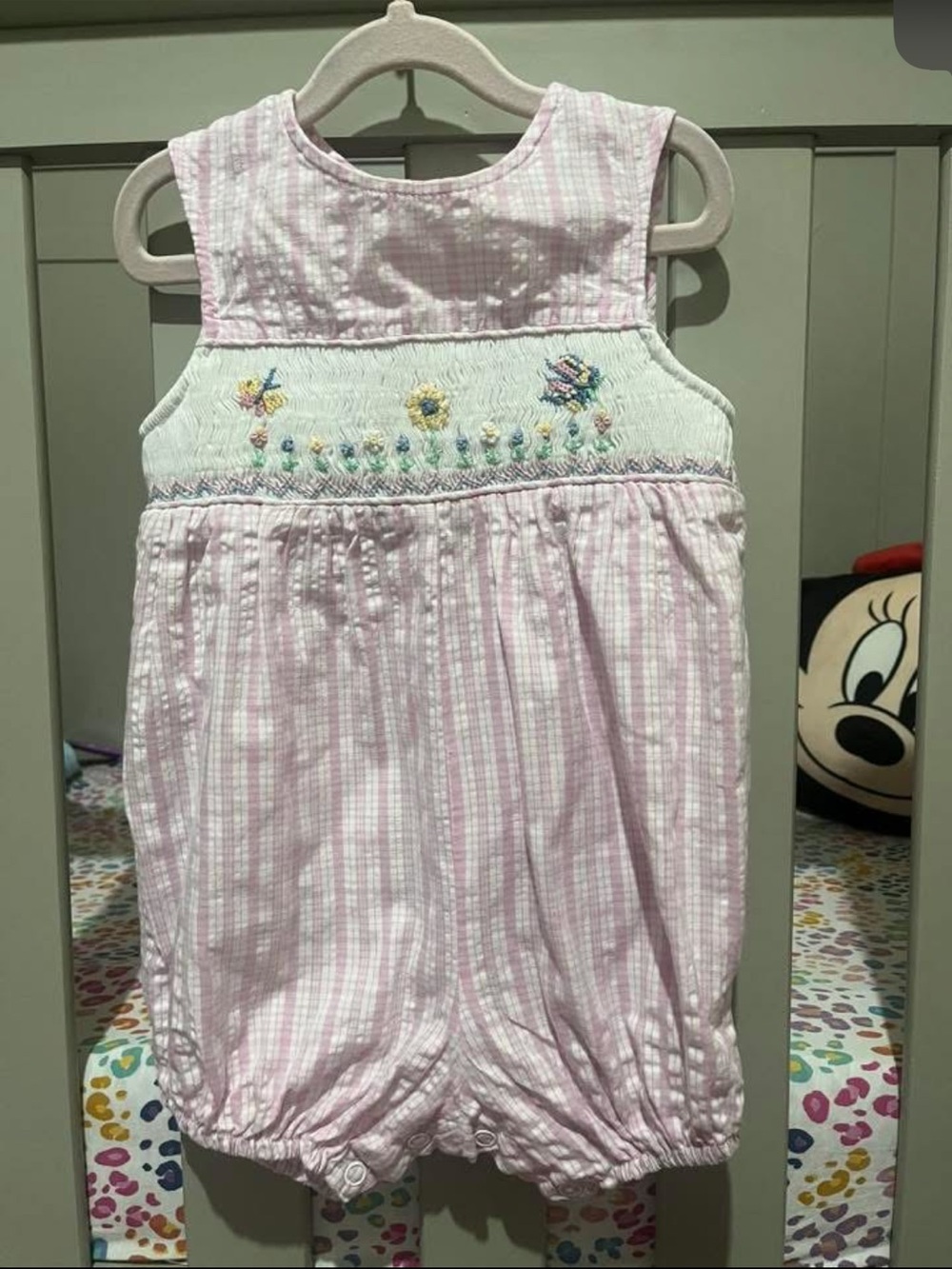 Pink Gingham Smocked Floral Baby Romper
